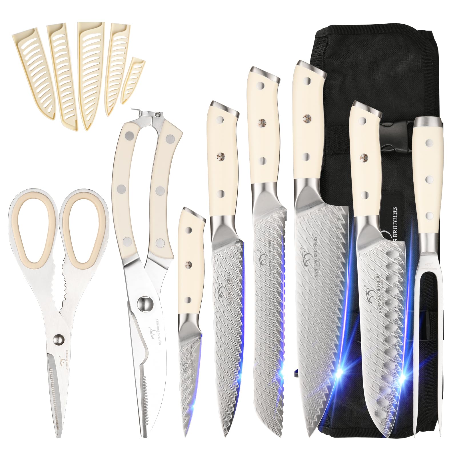 Nanfang Brothers 9-Piece Damascus Steel Knife Set with VG10 & Roll Pouch