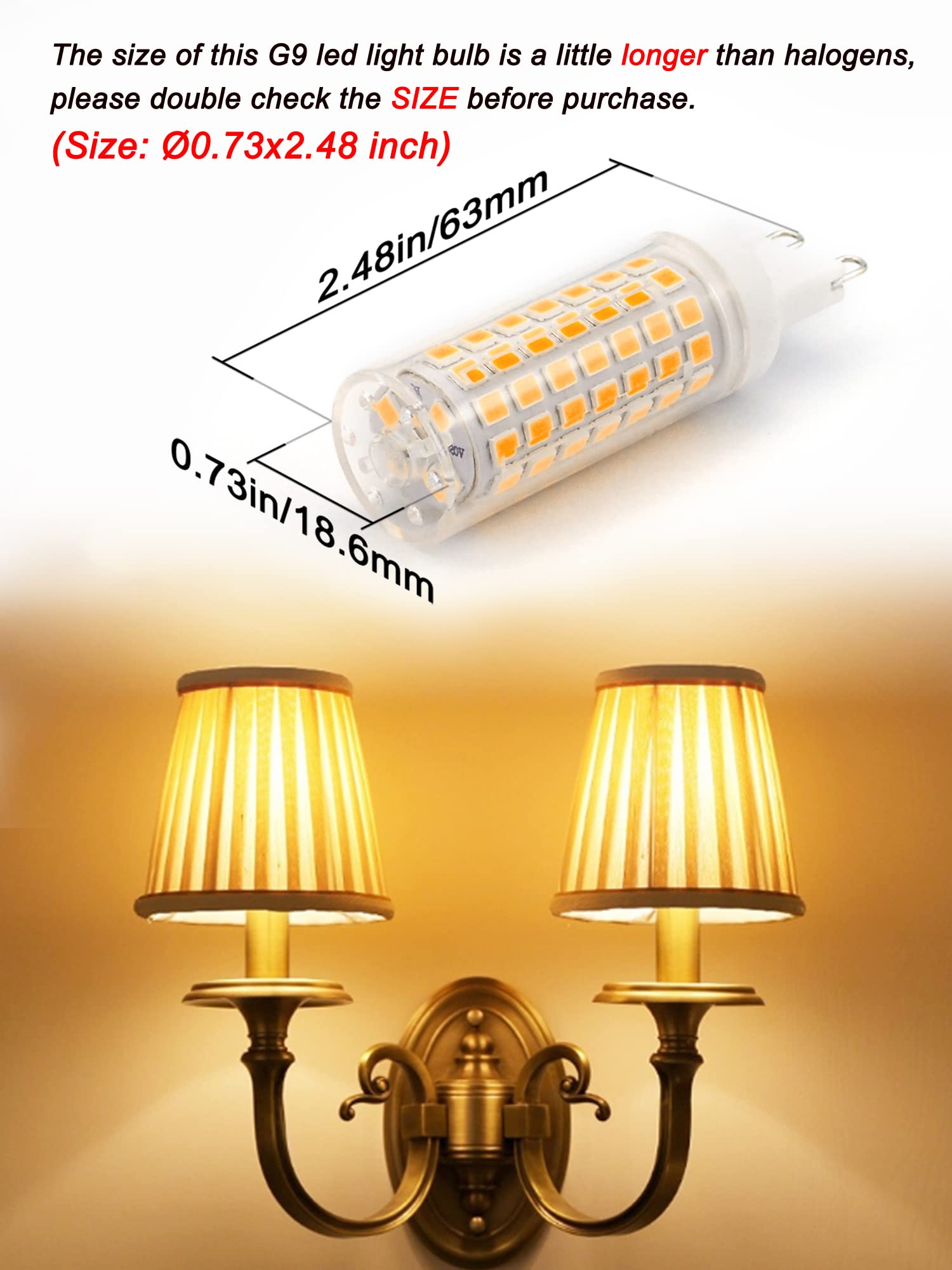 Ziomitus G9 LED Bulbs Dimmable | 6W 2700K Warm White 60W Equivalent | 5-Pack