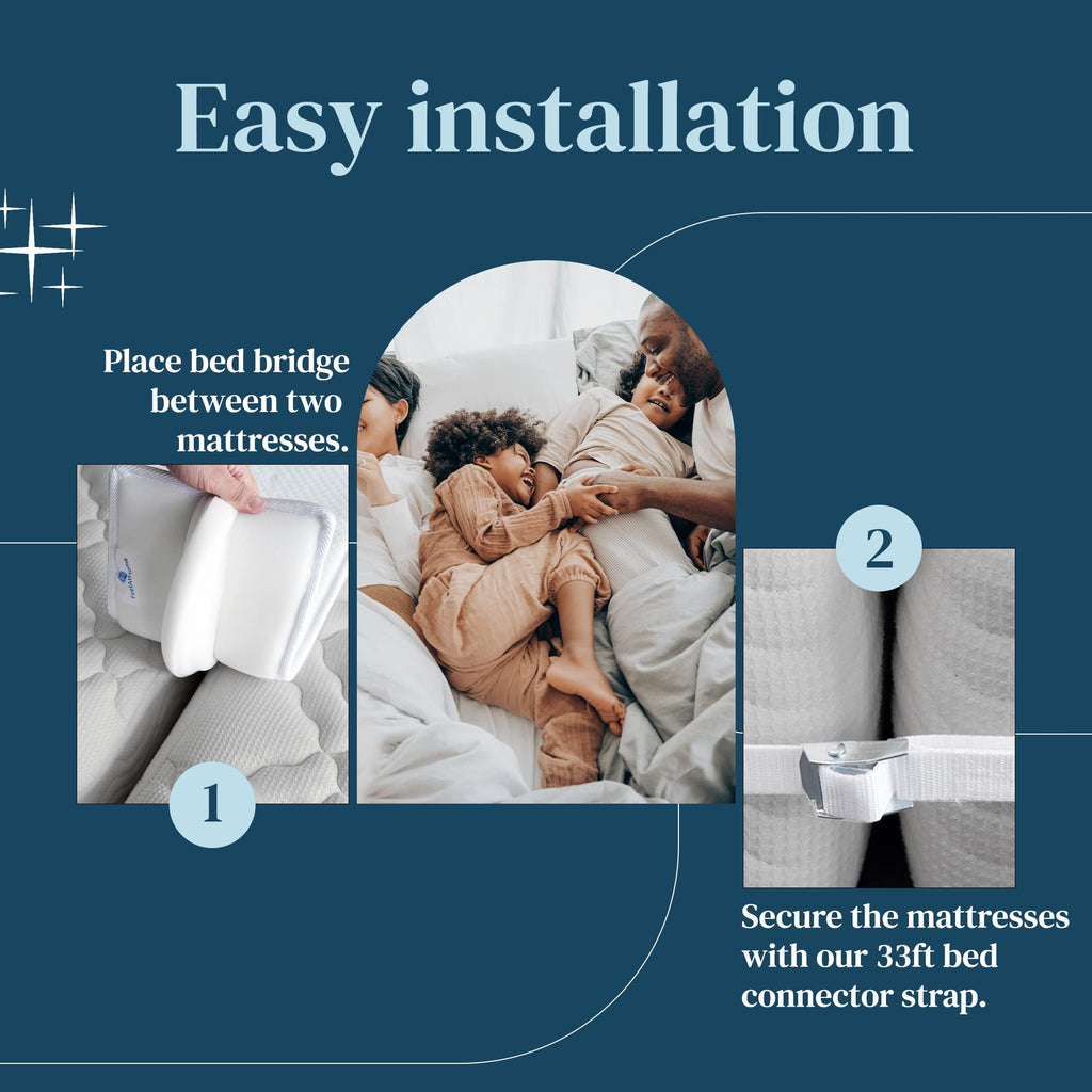 FeelAtHome 10 Inch Bed Bridge Twin to King Converter Kit with Strap