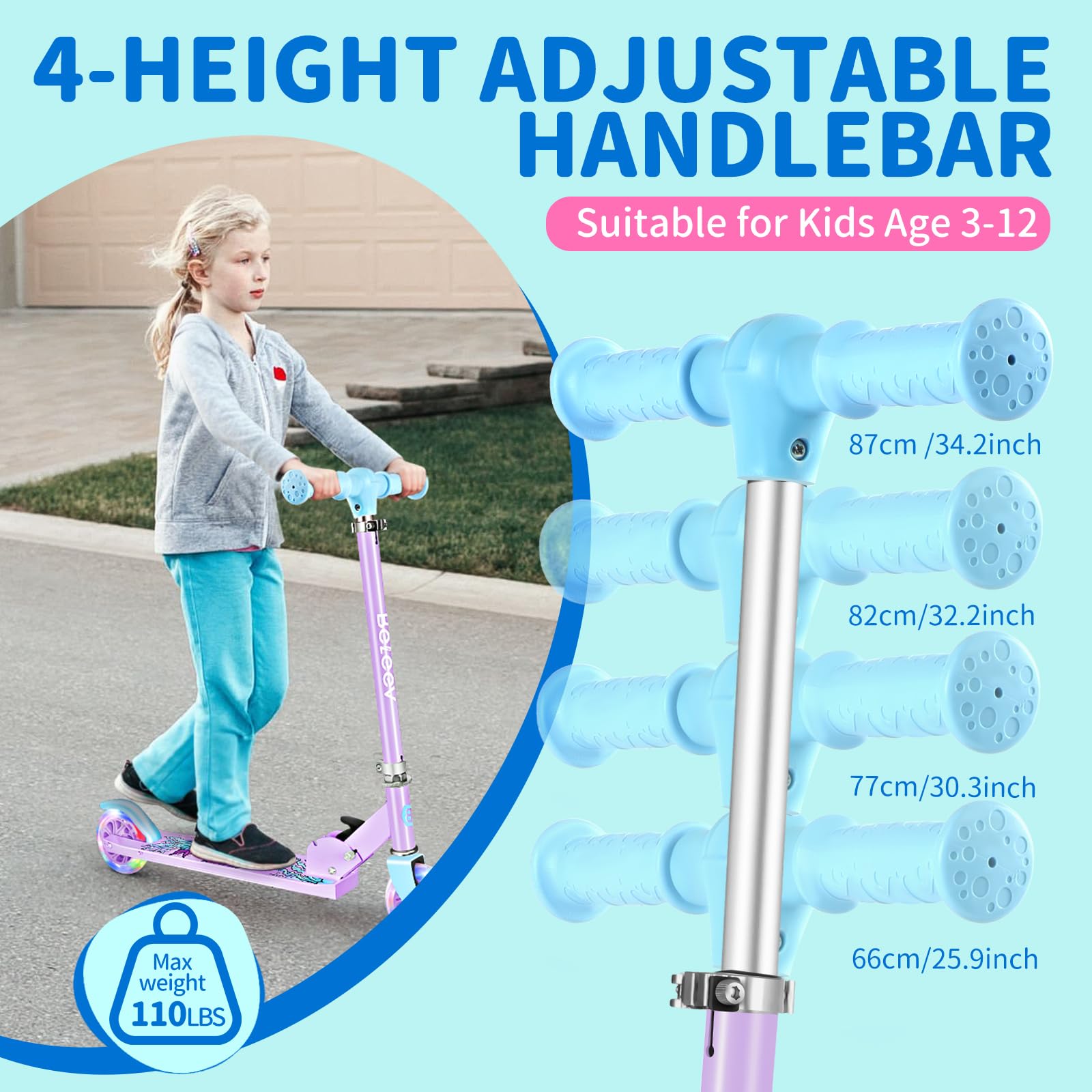BELEEV V1 Kids Kick Scooter | Folding 2-Wheel Design with LED Light Up Wheels