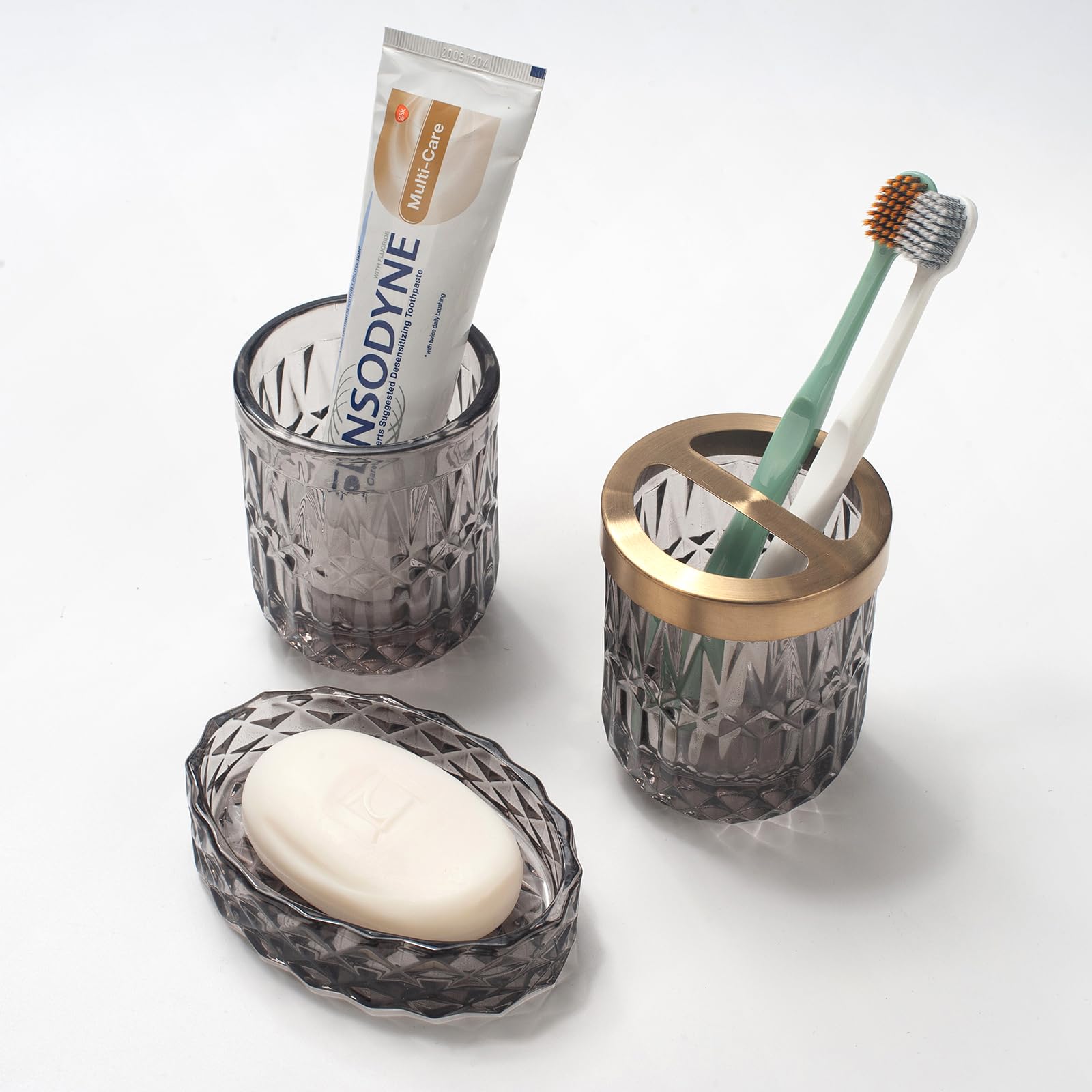 5-Piece Grey Glass Bathroom Accessories Set – Vintage Diamond Cut