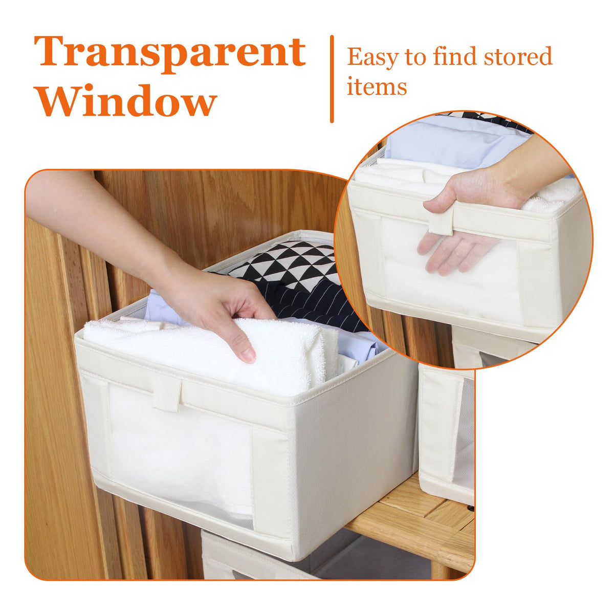 IHOMAGIC 4Pcs Wardrobe Storage Organiser with Handles, Foldable Storage Baskets in Linen, Multi-functional Storage Boxes for Clothes, Snacks, Books - image 3