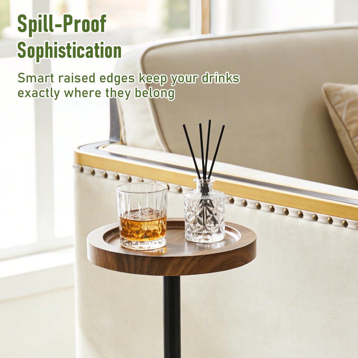 Simcat Small Round Side Table, Drink Table for Small Spaces and Modern Decor 1, Walnut - image 5
