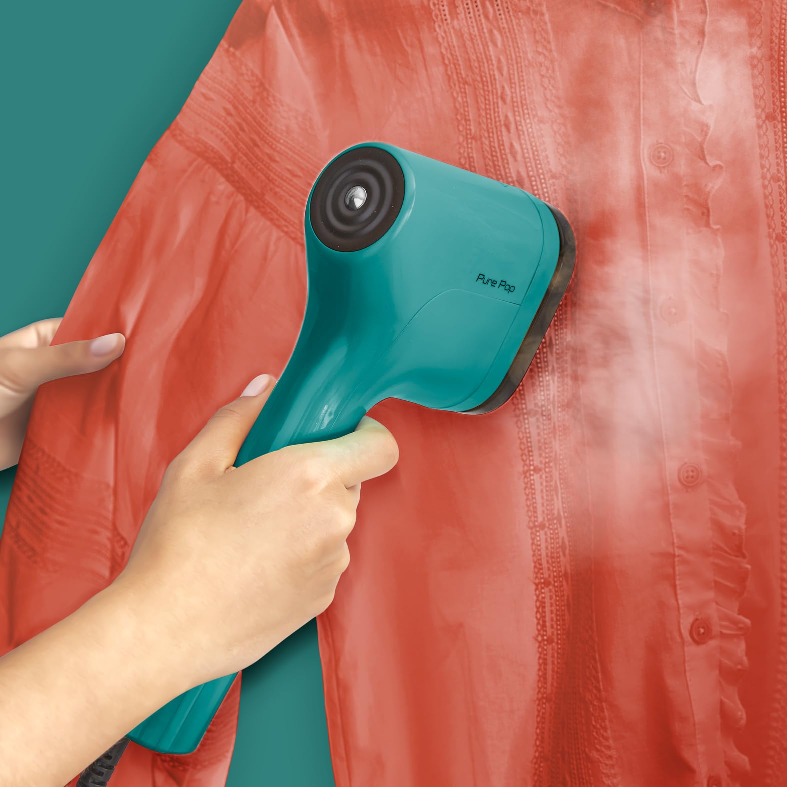 Tefal Pure Pop Handheld Garment Steamer – Slim Travel Iron in Teal Green