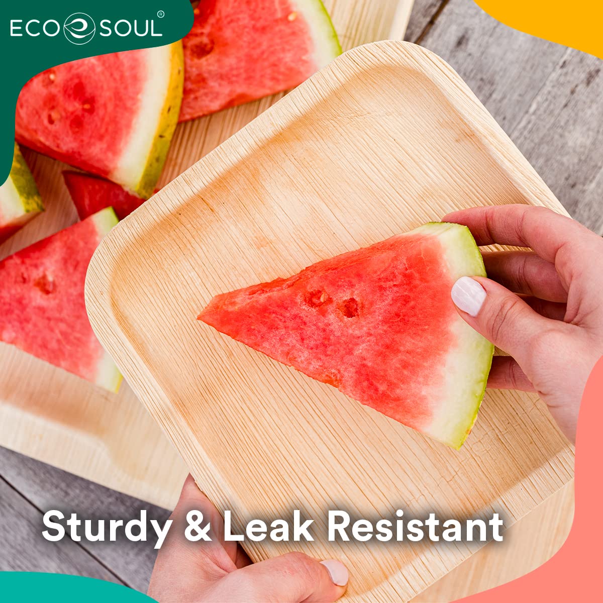 Eco Soul 100-Pack Palm Leaf Plates | 8-Inch Square Compostable Plates