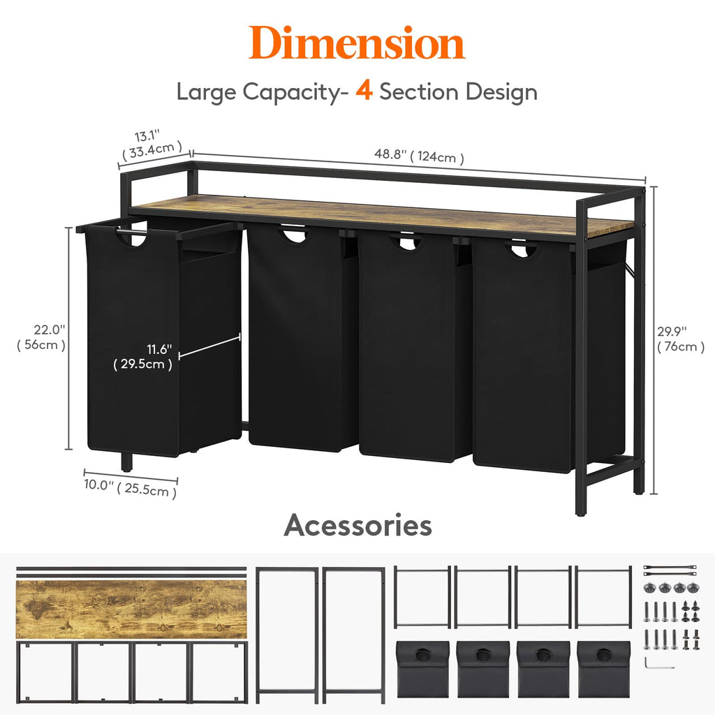 Lifewit 4-Section Laundry Sorter | 168L Pull-Out Hamper with Storage Shelf
