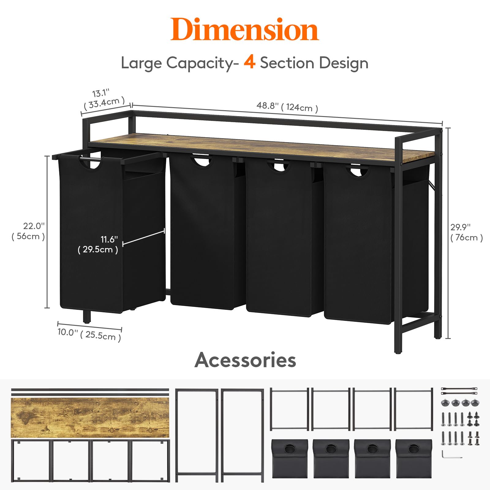 Lifewit 4-Section Laundry Sorter | 168L Pull-Out Hamper with Storage Shelf