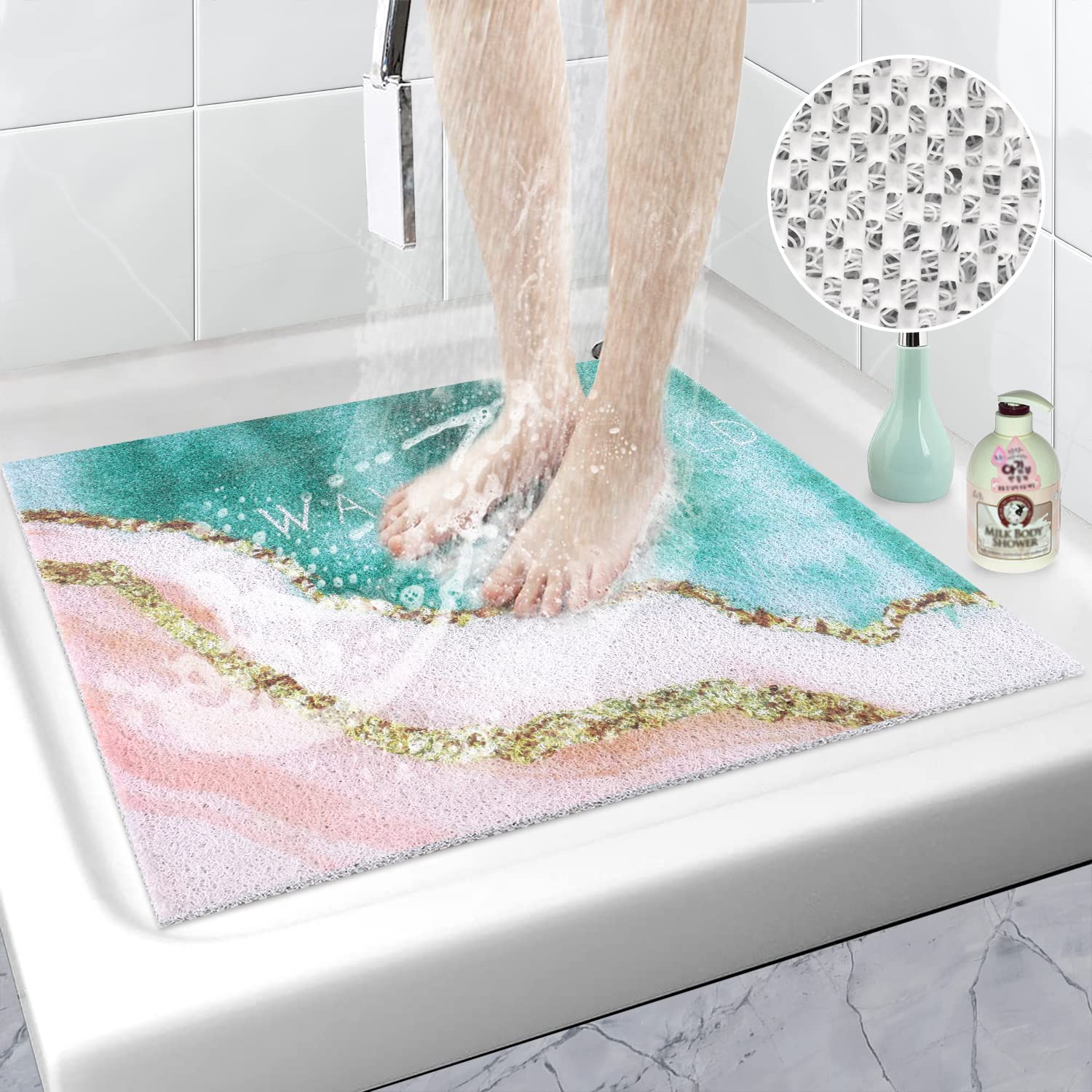 Square Loofah Shower Mat – 60x60cm Non-Slip Anti-Mould