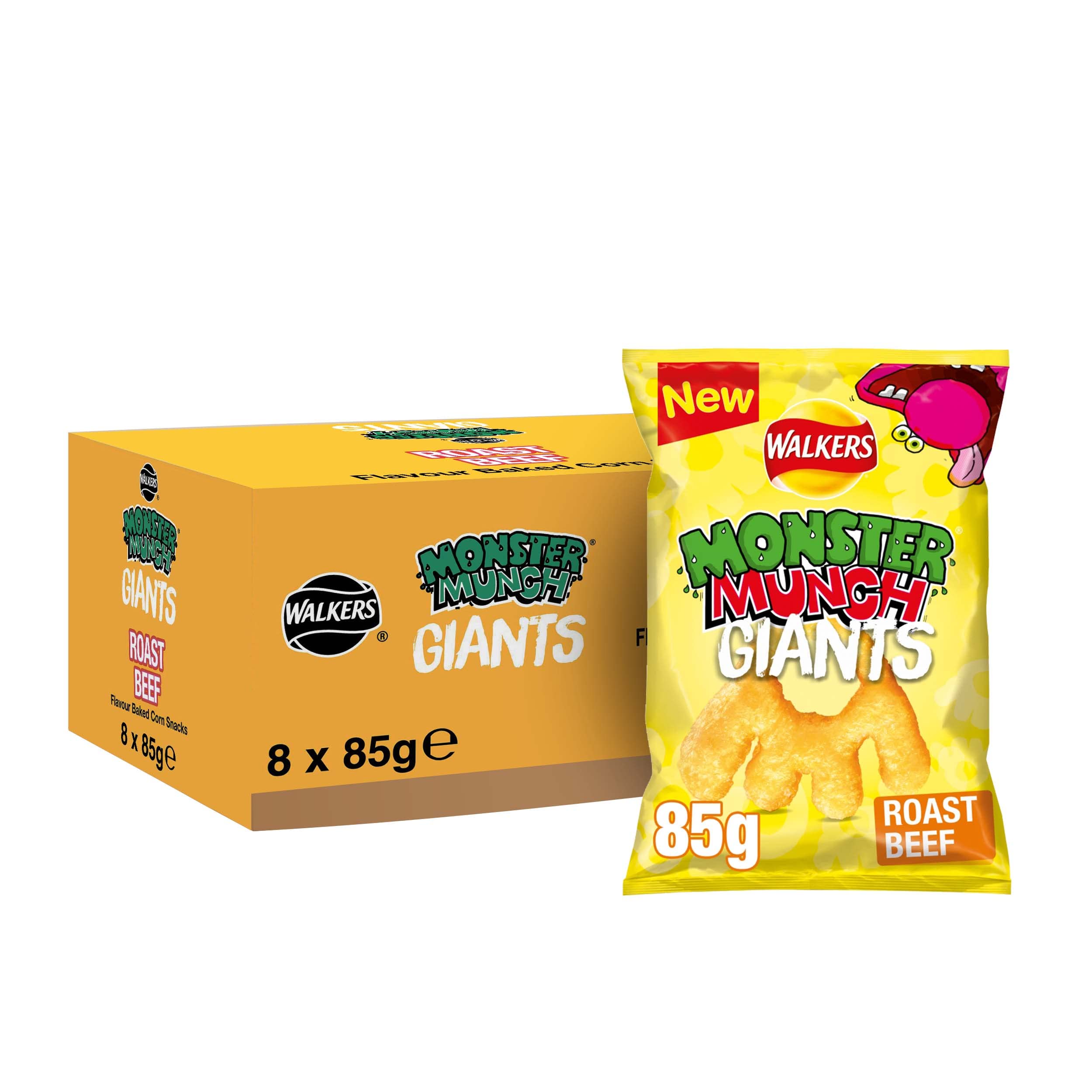 Walkers Monster Munch Giants Roast Beef Crispy Snacks - Case of 8 x 85g