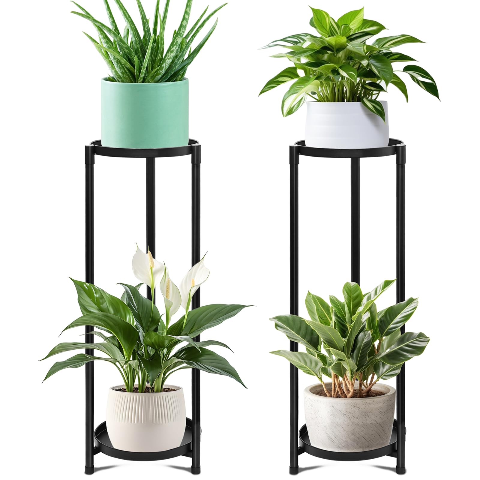 KHayRovies 2-Tier Tall Metal Plant Stand | 2-Pack Black Corner Flower Rack