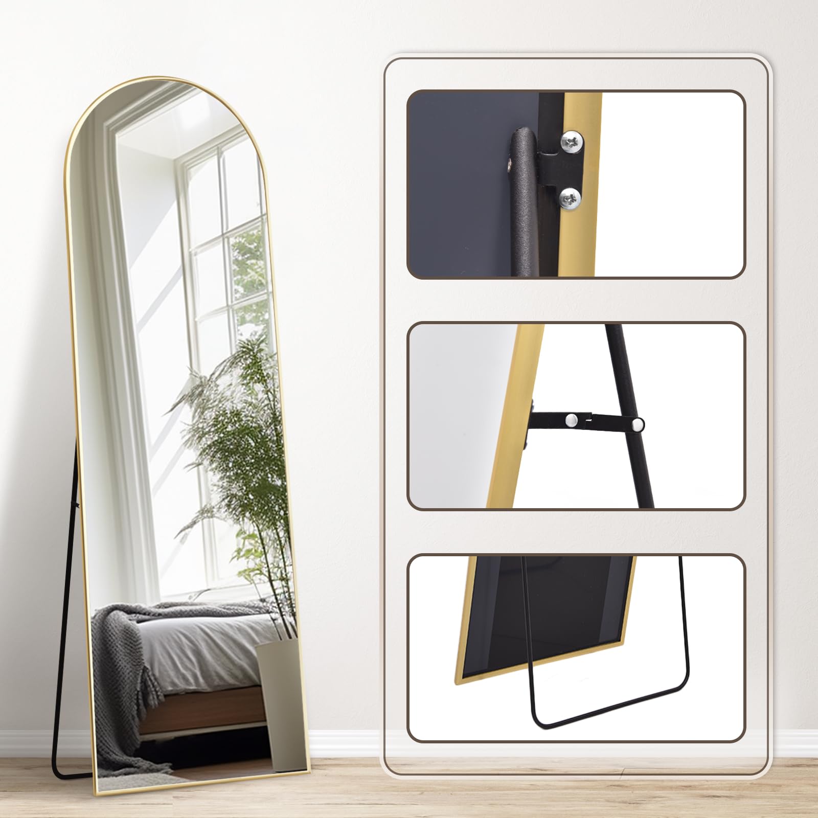 Melodieux Bogen Full Length Arch Mirror – 161x52cm Gold Aluminium Frame