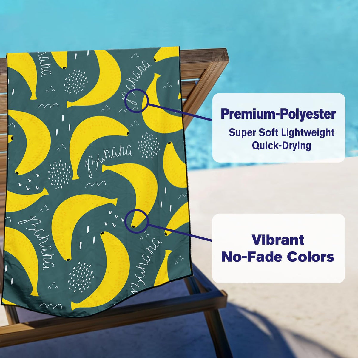 Violetpos Banana Doodle Beach Towel, Extra Large 180x90 cm 250GSM Microfibre, Sand Free Quick Dry - image 3