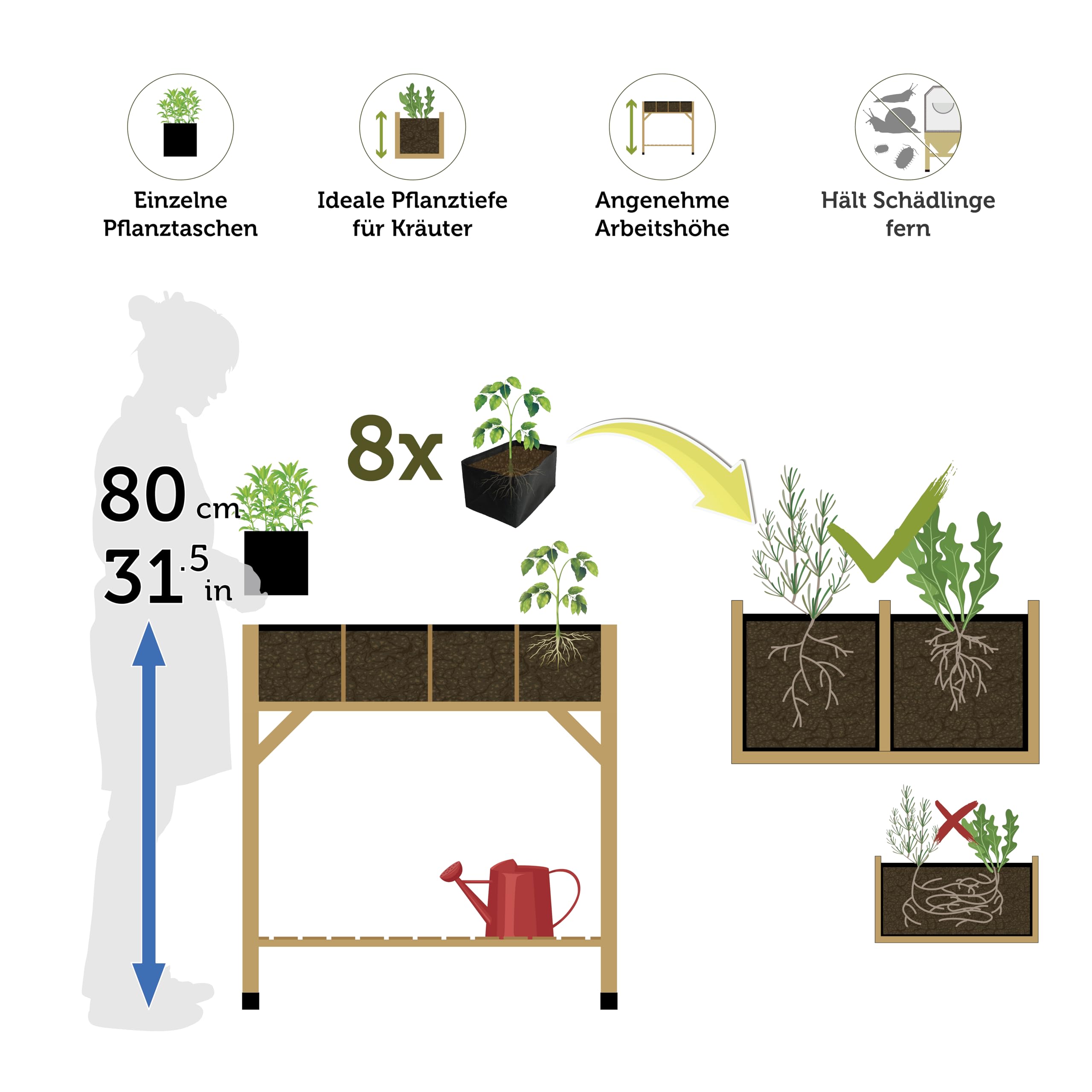 VegTrug 8 Pocket Herb Planter – Natural Wooden Raised Garden Bed