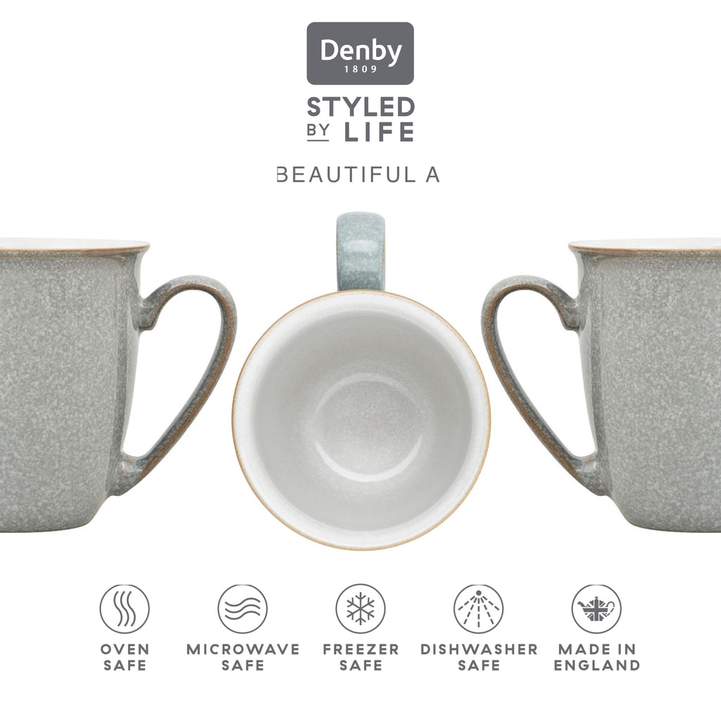 Denby Elements Light Grey Coffee Mug Set of 4 | 330ml Stoneware Ceramic