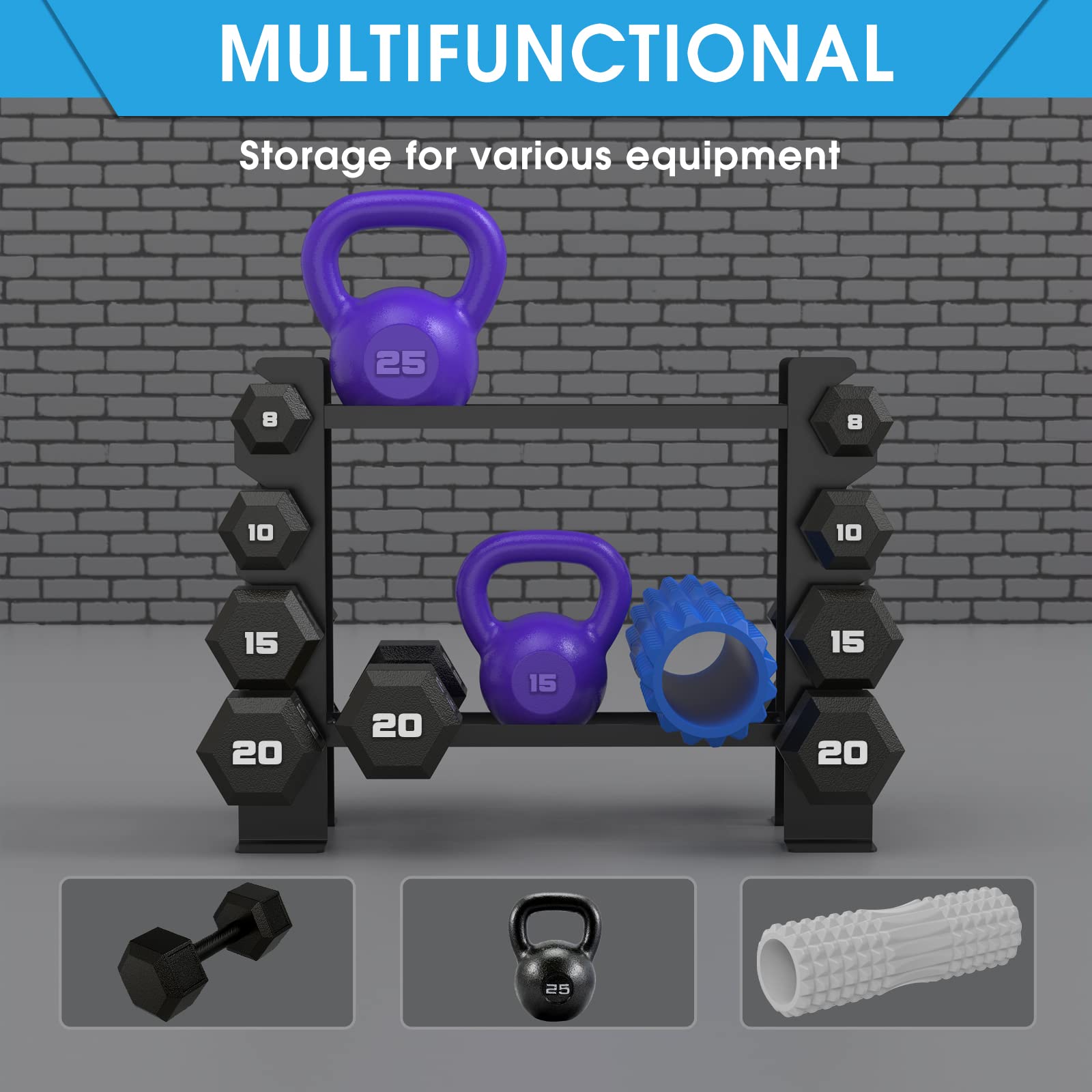 WINNOW Dumbbell Rack – 2-Tier Heavy Duty Steel Weight Storage Holder