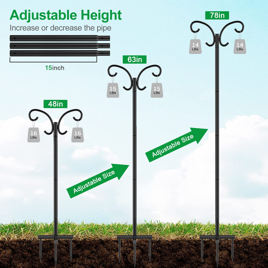 Mutool 78" Adjustable Shepherd Hooks | 2-Pack Heavy Duty Bird Feeder Pole