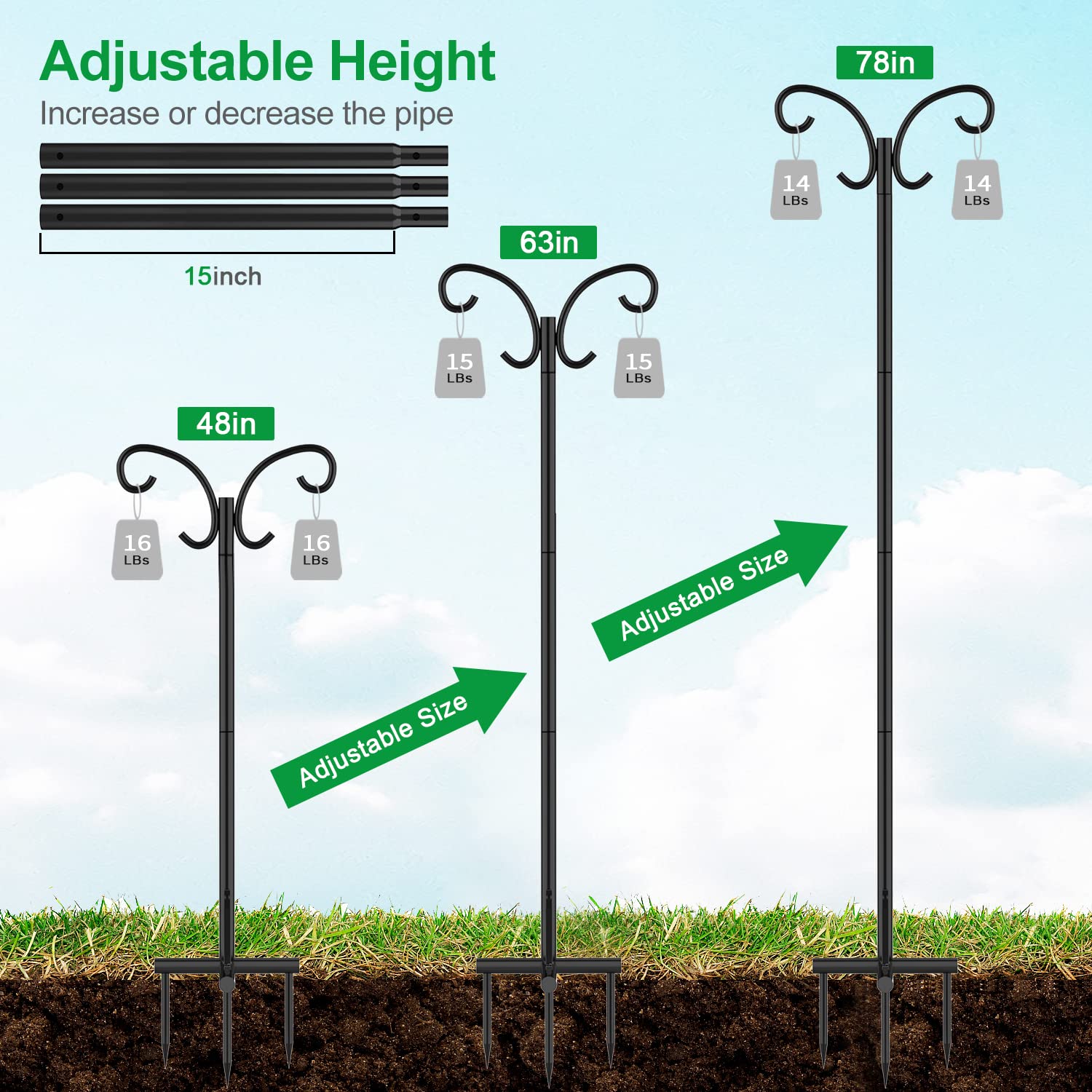 Mutool 78" Adjustable Shepherd Hooks | 2-Pack Heavy Duty Bird Feeder Pole