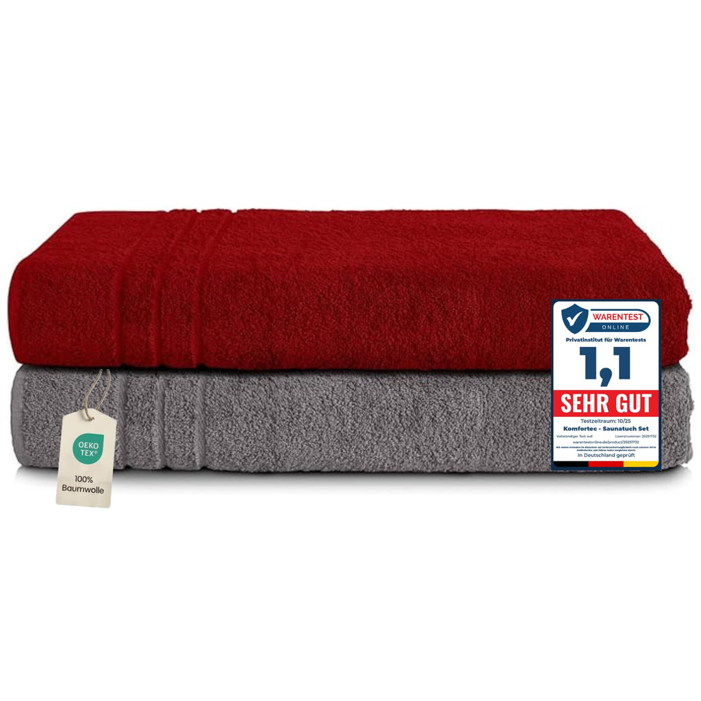 Komfortec Jumbo Bath Towels, 100% Cotton, Quick Dry, 80x200, Grey & Red - image 1