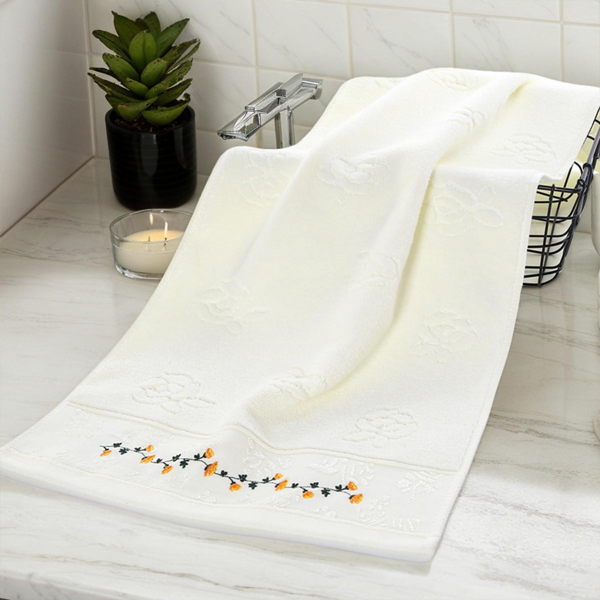 HMETOL Soft Absorbent Floral Embroidered Hand Towels for Bathroom Kitchen - image 4