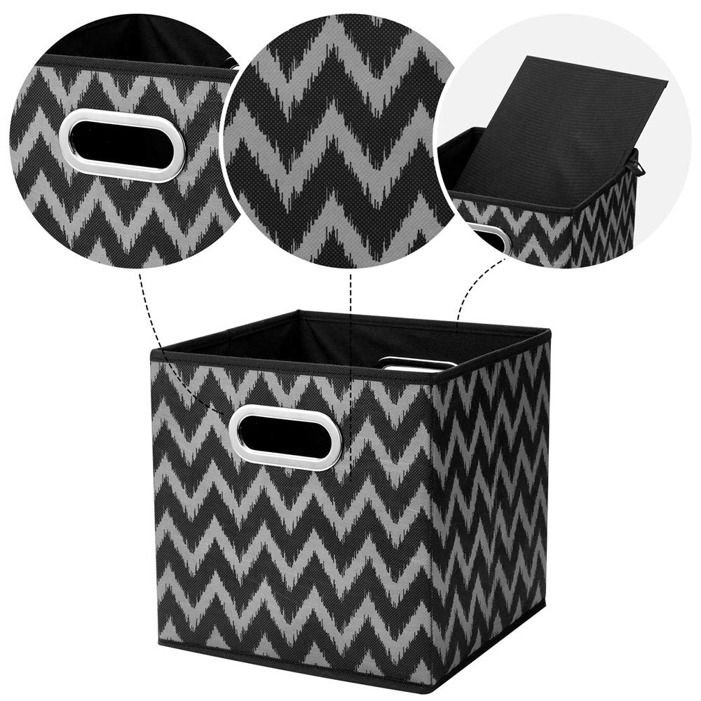 HSDT 3 Cube Storage Bins Black 10.5x10.5x11 Inch Foldable Grid Chevron Print Fabric Half Storage Basketes for Home Organizers Storage Drawer,QY-SC10-3 - image 3