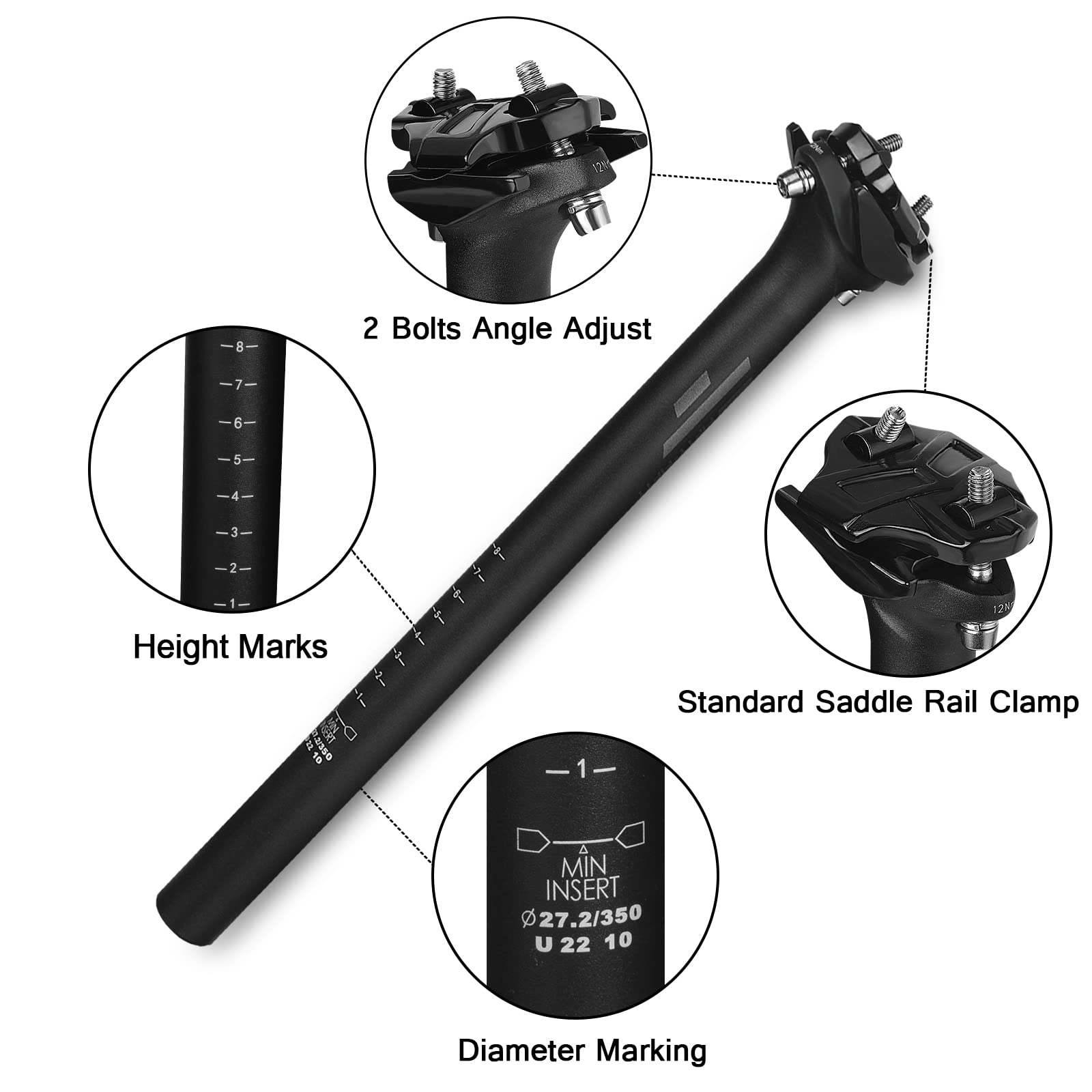 FIFTY-FIFTY Aluminum Alloy MTB Seat Post | 31.6mm x 350mm Lightweight