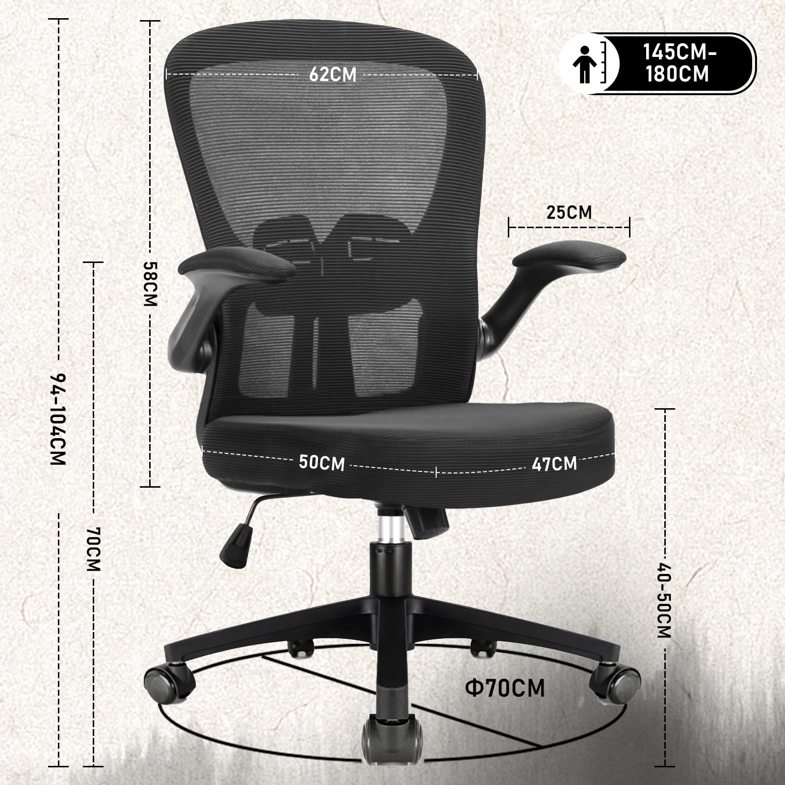 Durrafy Ergonomic Office Chair | Mesh Desk Chair with Flip-up Armrests