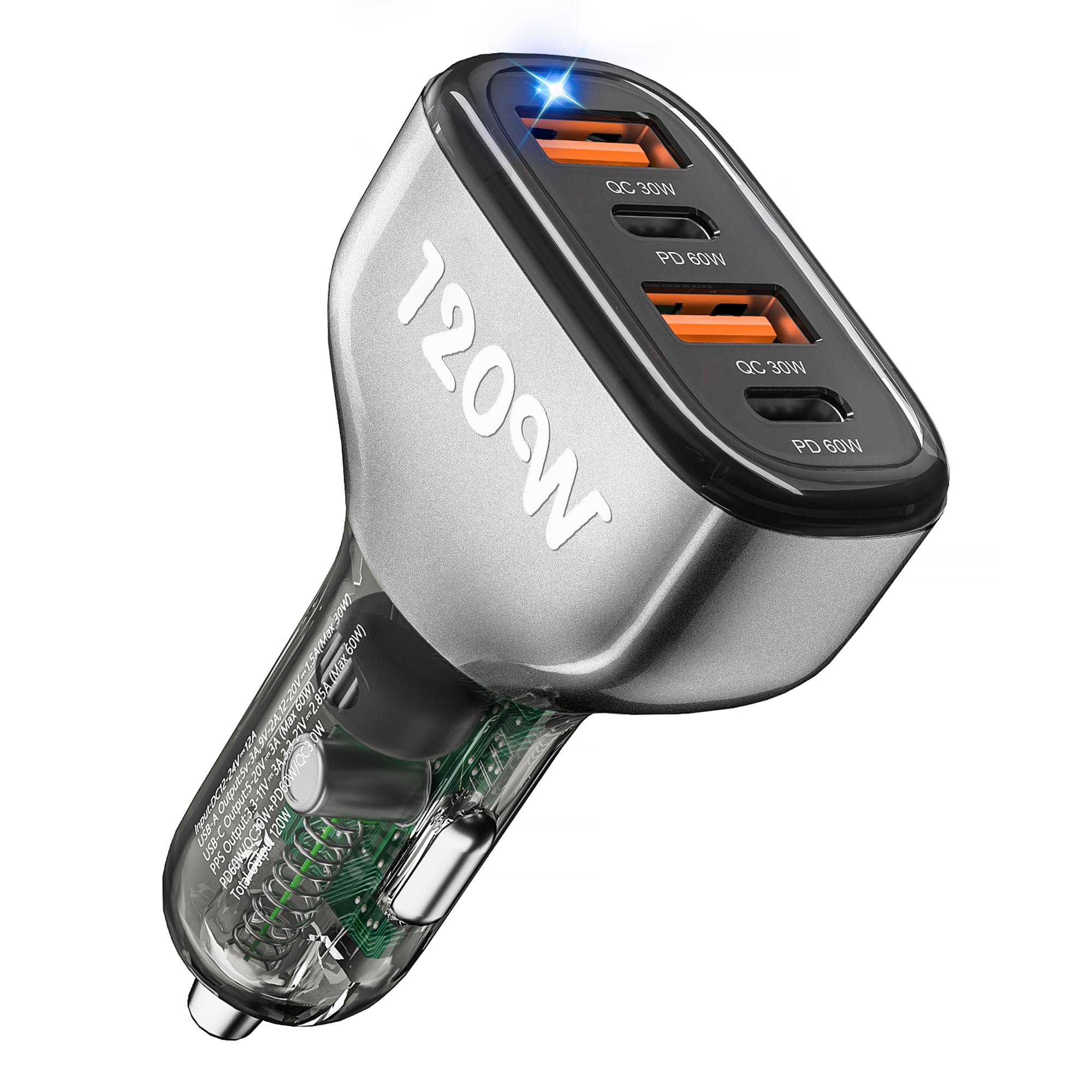 SONRU 120W USB C Car Charger – 4 Port PD 60W & QC 30W Fast Adapter