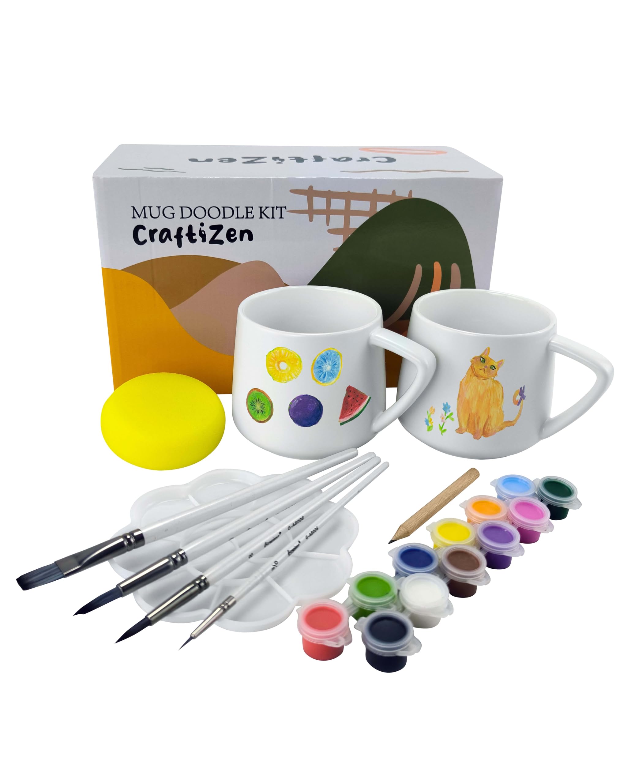 Craftizen Paint Your Own Mug Kit – DIY Ceramic Pottery Set for 2