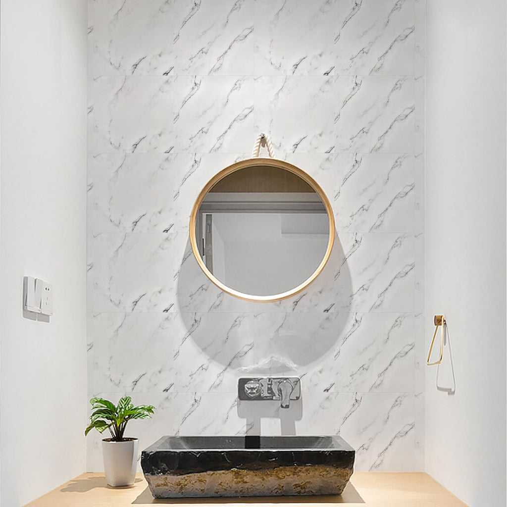 Fantasnight White Marble Peel and Stick Wall Tiles - 50Pcs PET Stickers
