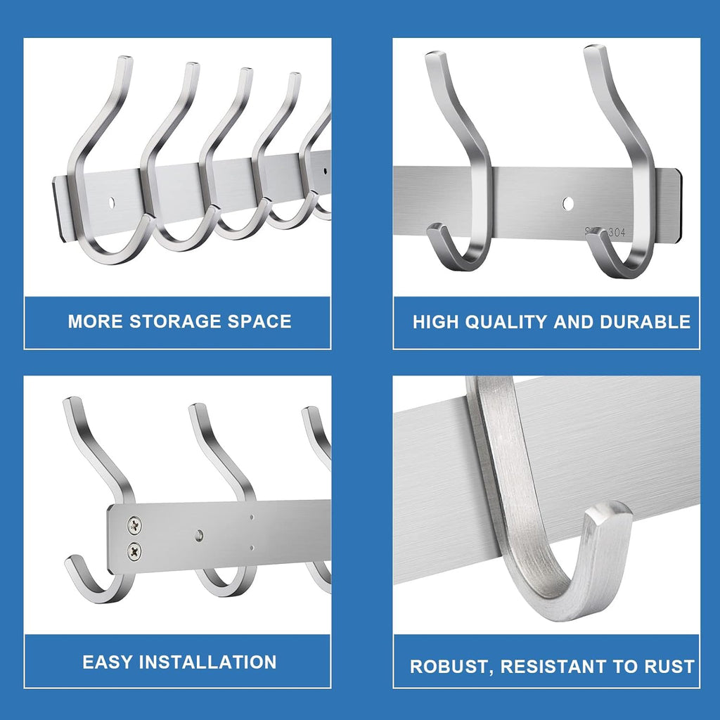 MEIJO Coat Hooks Wall Mounted, Coat Rack Wall Mounted Stainless Steel with 8 Hooks Heavy Duty Coat Hooks for Door, Bedroom, Bathroom, Kitchen - image 4