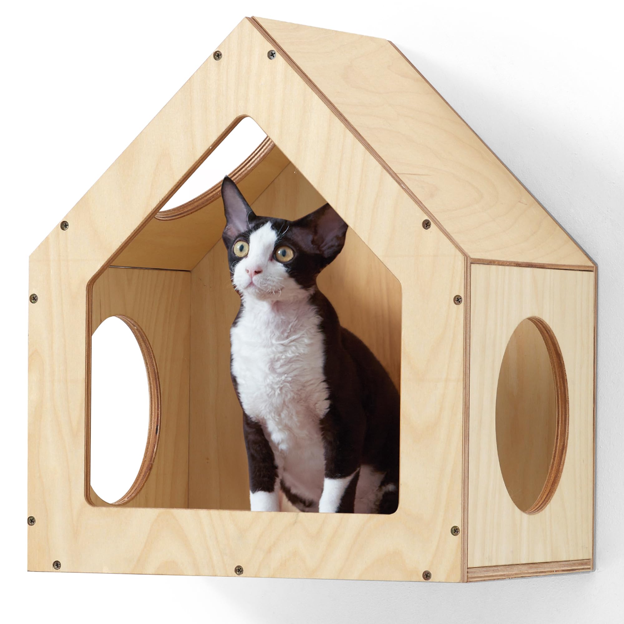 FUKUMARU Wall Mounted Cat House – Birch Plywood Condo and Kitten Shelf