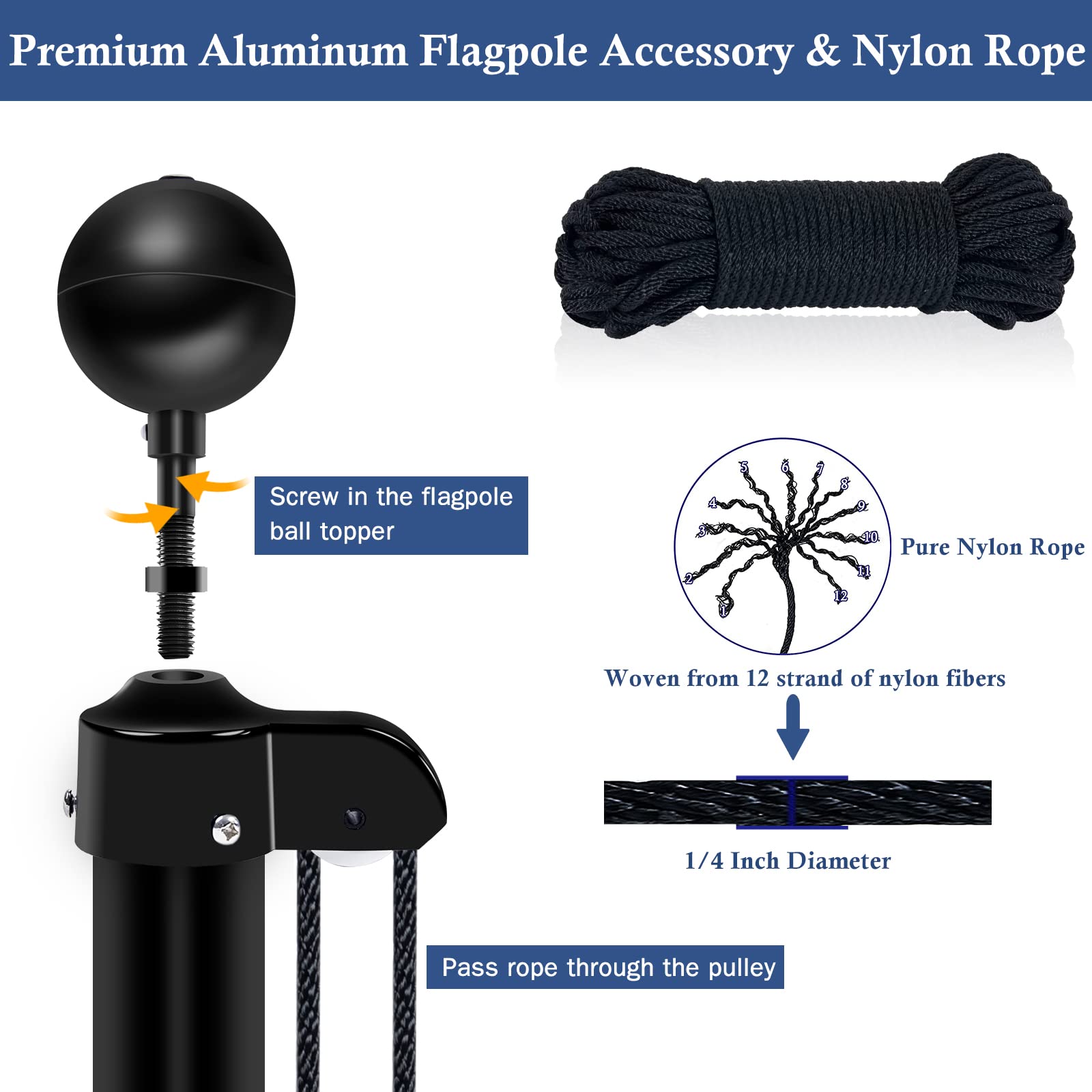 NQ 20FT Heavy Duty Aluminum Flag Pole Kit | Sectional In-Ground Flagpole