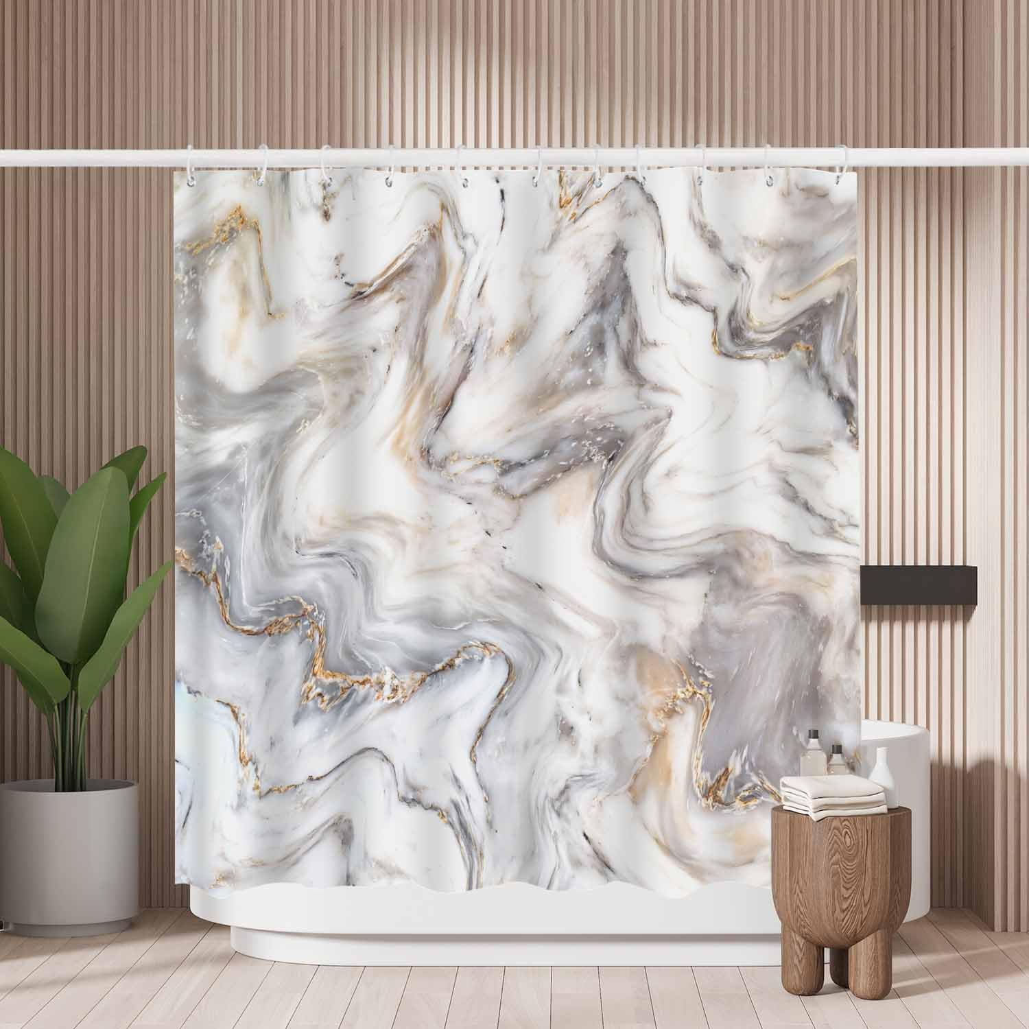 Jolof Store White Marble Shower Curtain – Mold Resistant Polyester