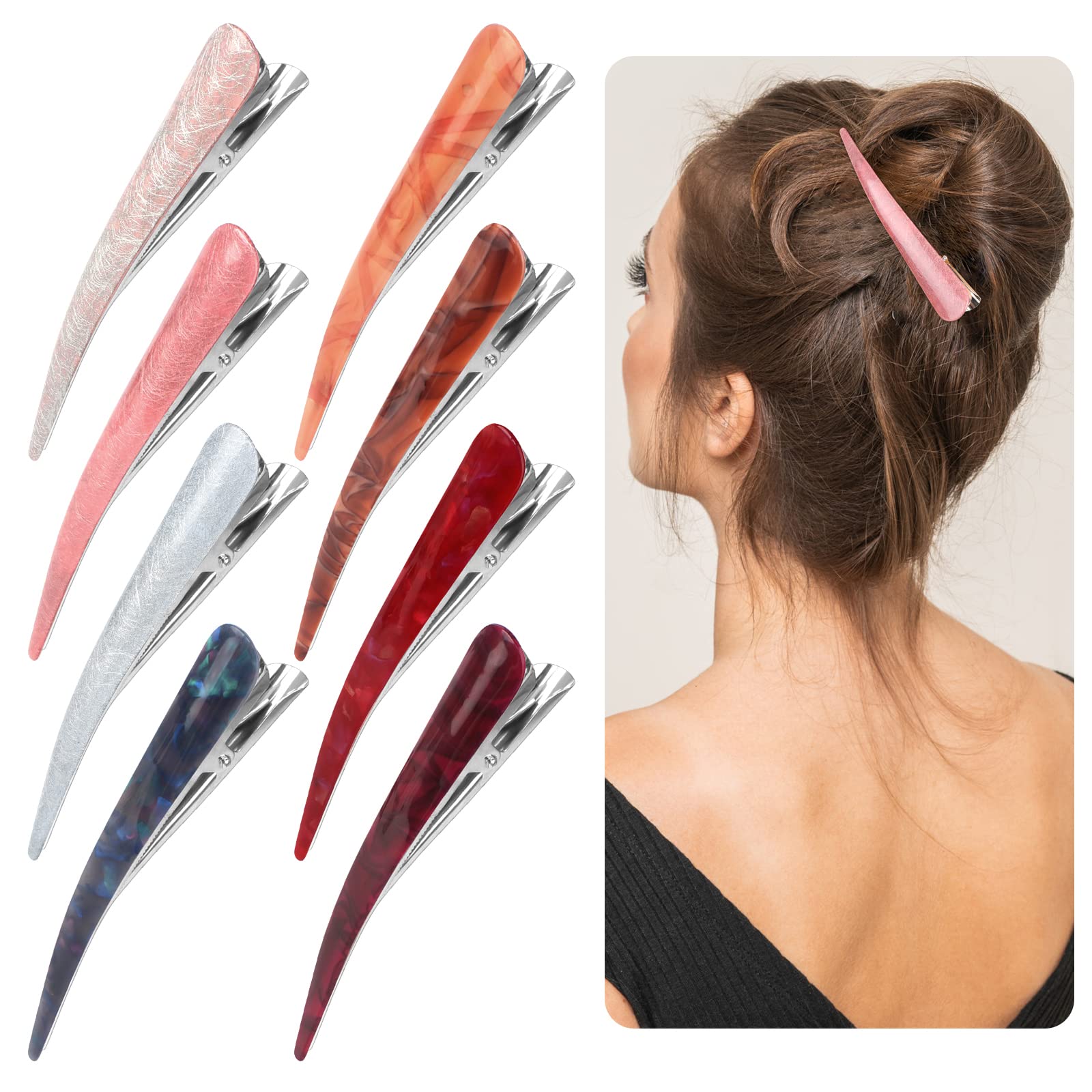 Acrylic Duckbill Hair Clips – 8 Pack Non-Slip Vintage Barrettes