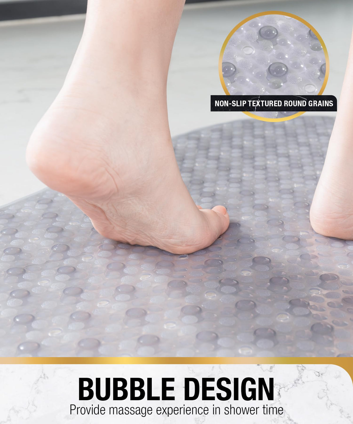 HITSLAM Oval Bath Mat Non Slip Anti Mould Kids Shower Mat, 88x40cm, Grey - image 3