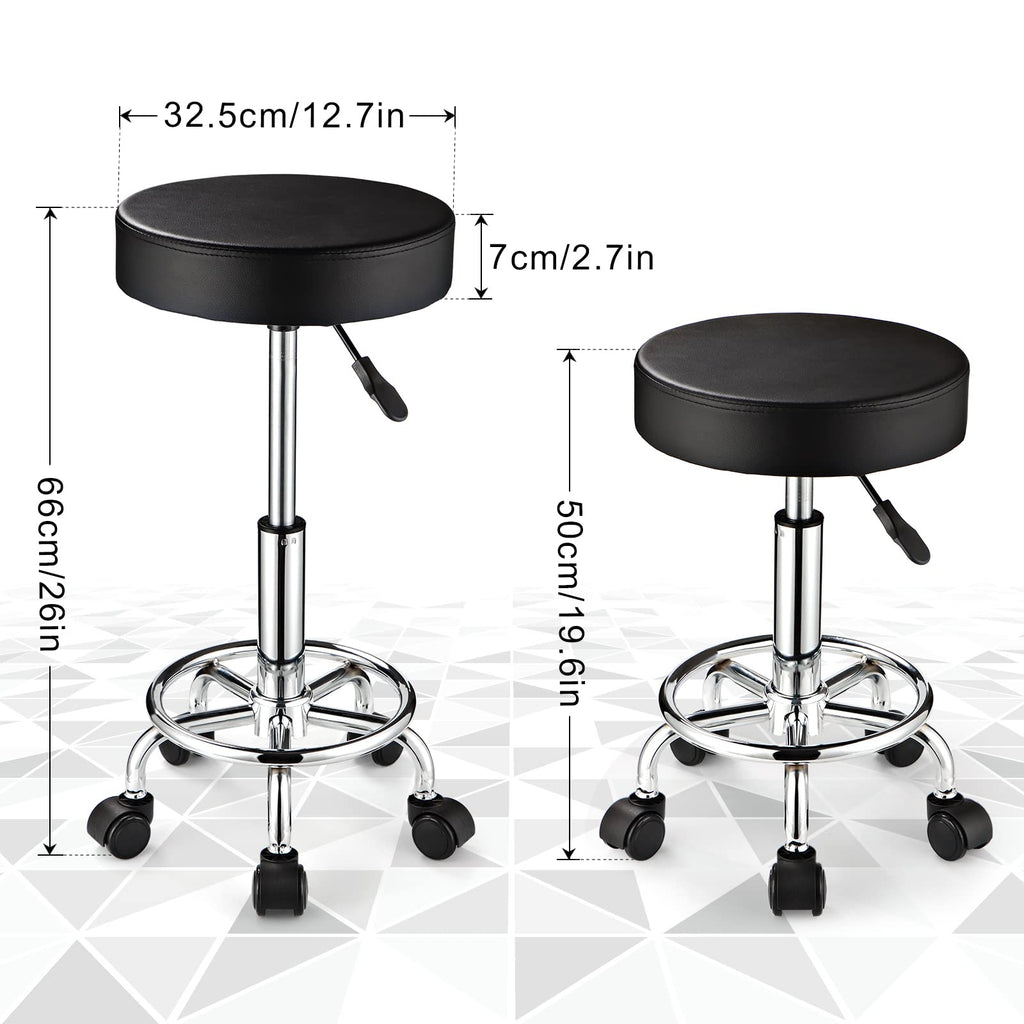 FNZIR Adjustable Stool with Wheels Round Rolling Stool for Spa Salon Massage Office Stool Chair Black