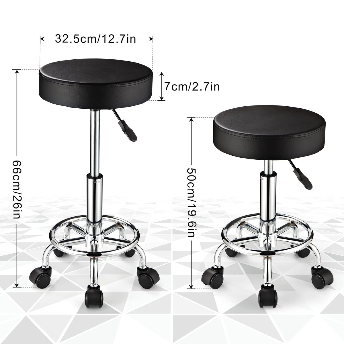 FNZIR Adjustable Stool with Wheels Round Rolling Stool for Spa Salon Massage Office Stool Chair Black