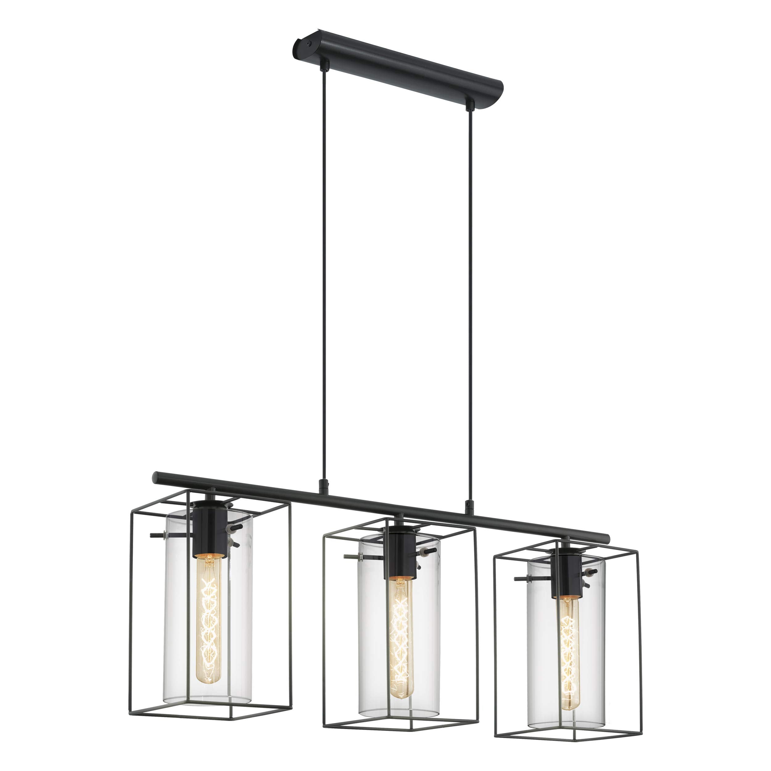 Eglo Loncino 3-Flame Vintage Pendant Lamp | Black Steel & Tinted Glass