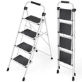 KINGRACK 4-Step Folding Ladder | Portable Non-Slip Step Stool with Handrail