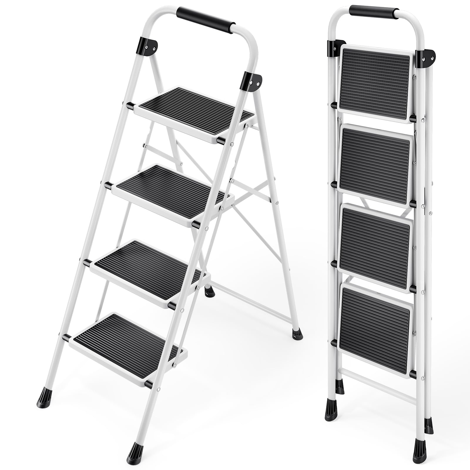 KINGRACK 4-Step Folding Ladder | Portable Non-Slip Step Stool with Handrail