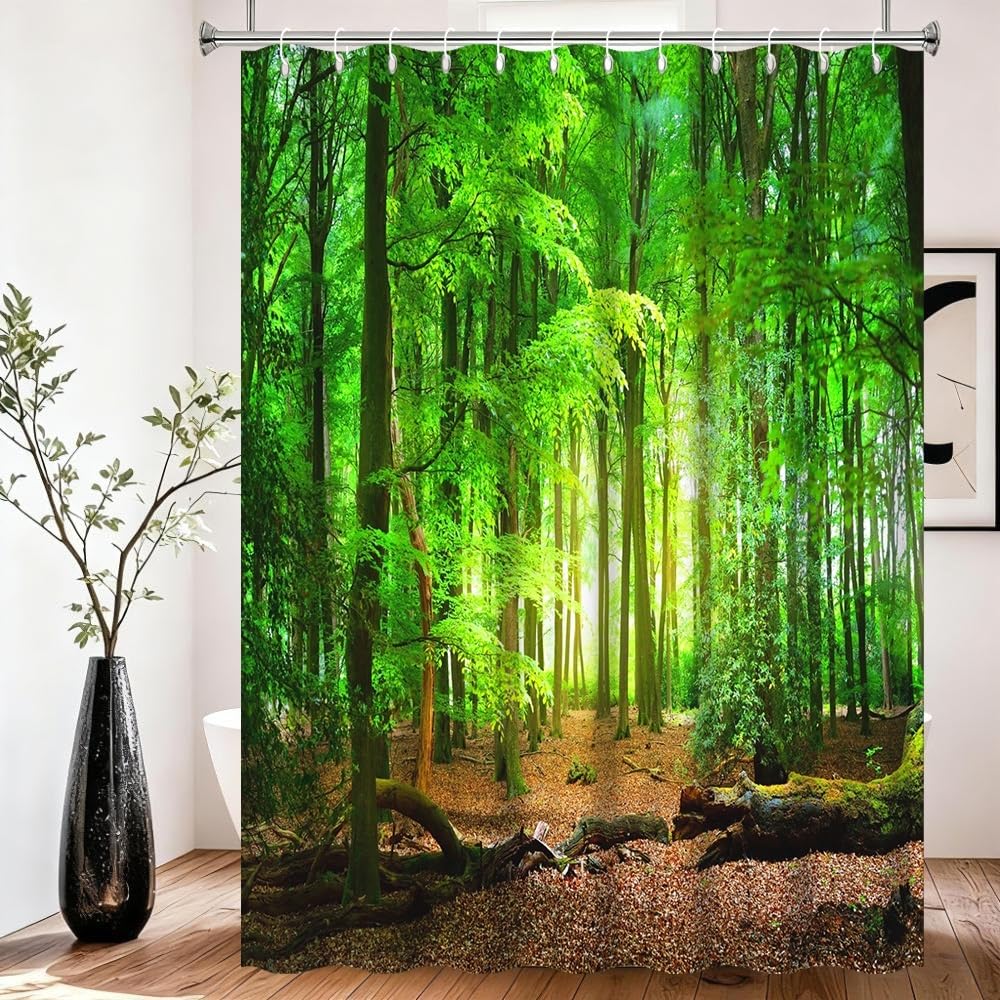 Xiaoterna Spring Shower Curtain Nature Landscape 3D Scenery Bathroom Curtain Deciduous Forest Bathroom Curtain Tropical Rainforest Shower Curtain - image 4