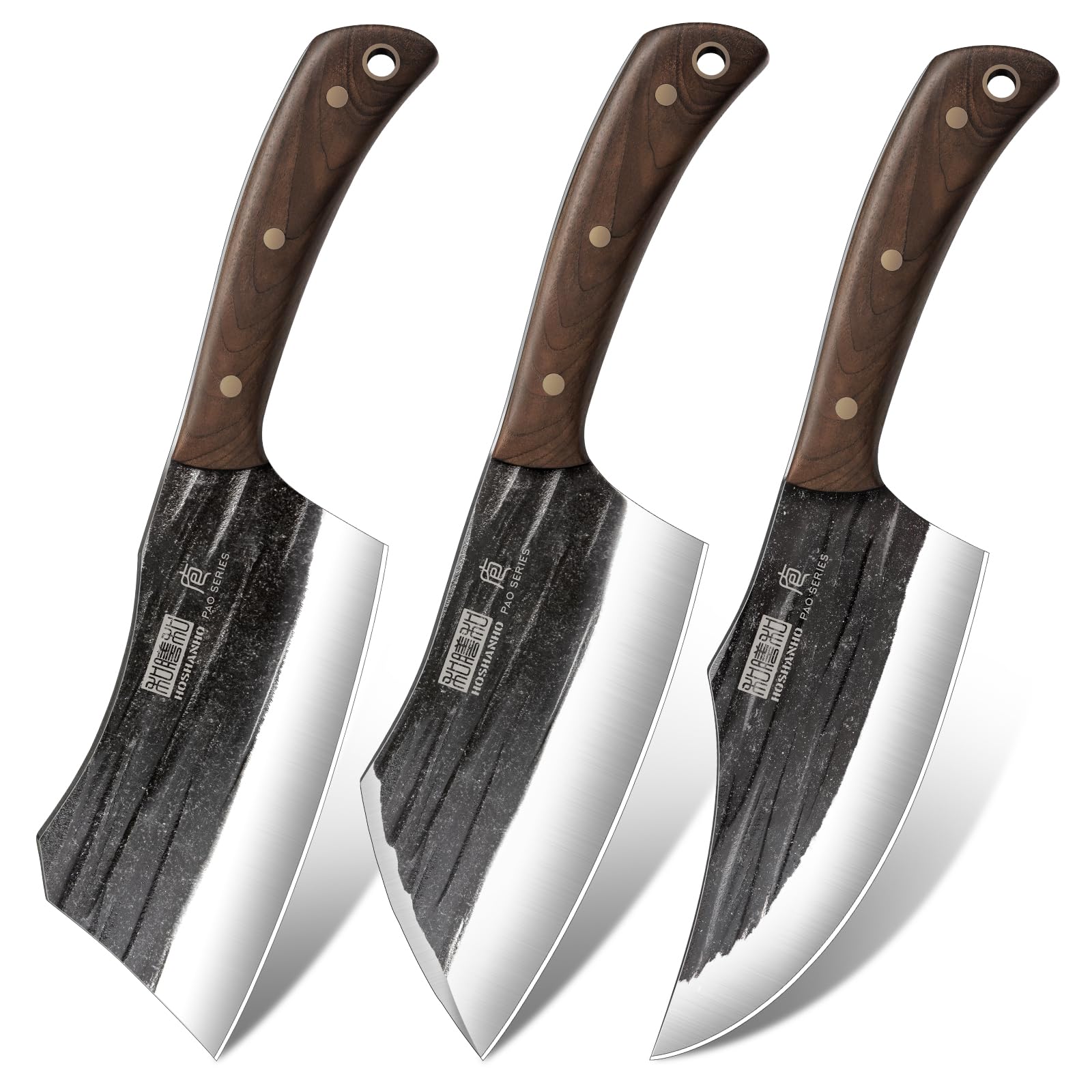 HOSHANHO 3-Piece Butcher Knife Set | High Carbon Steel Meat Cleaver & Viking