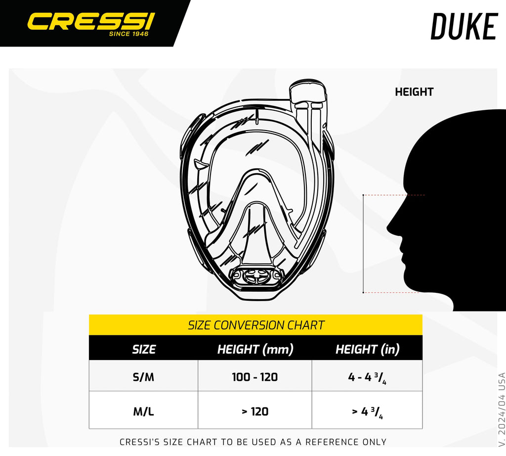 Cressi Duke Full Face Snorkel Mask – Anti-Fog Dry Snorkeling Gear
