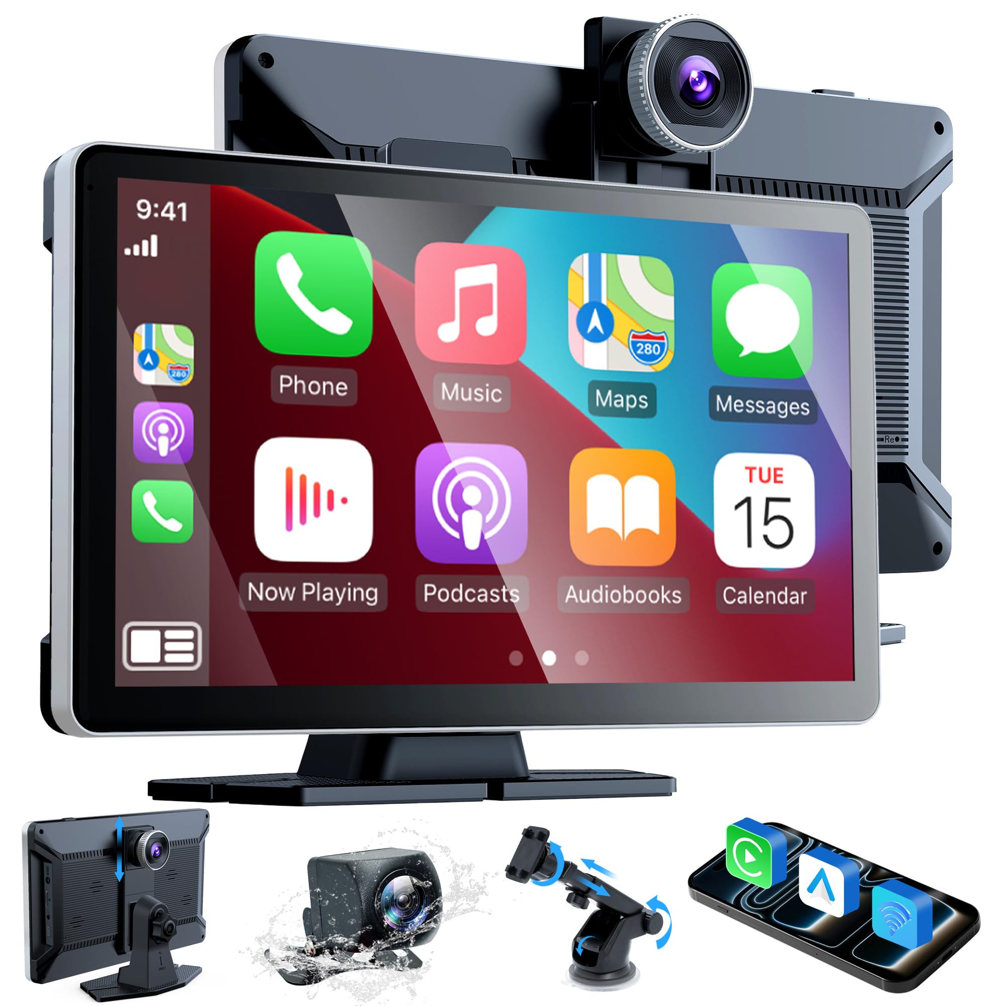 9" Wireless Carplay Screen | 4K Dash Cam & Android Auto