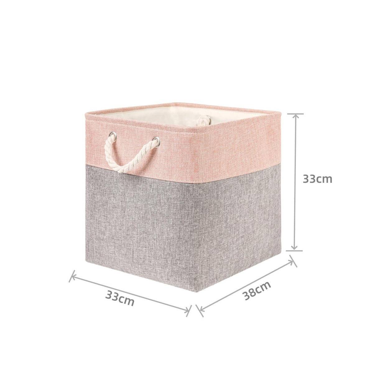 Mangata Fabric Storage Baskets,33 x 38 x 33cm Large Foldable Storage Boxes for Organizing Clothes Shelf Nursery ClosetGrey/Pink, Set of 4