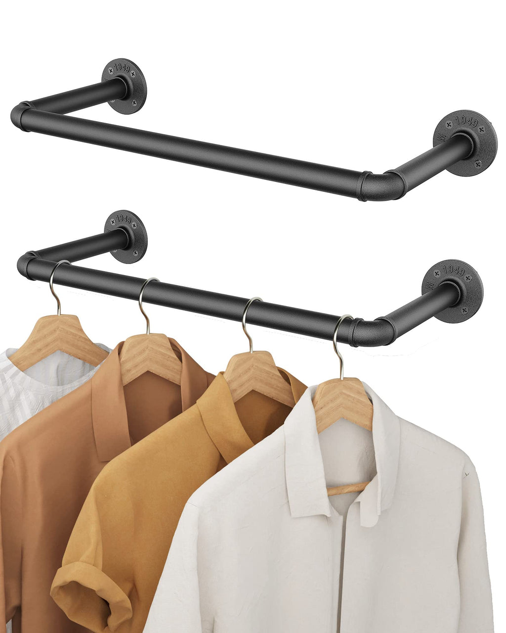 OROPY Set of 2 Wall Mounted Clothes Rail, 49cm Industrial Pipe Clothes Rack - image 1