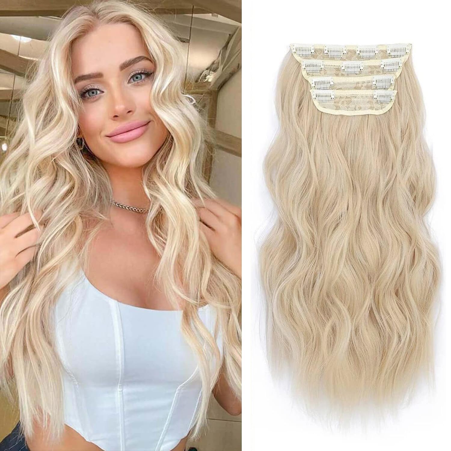Fine Plus 20" Wavy Clip In Hair Extensions | 4Pcs Synthetic Hairpieces