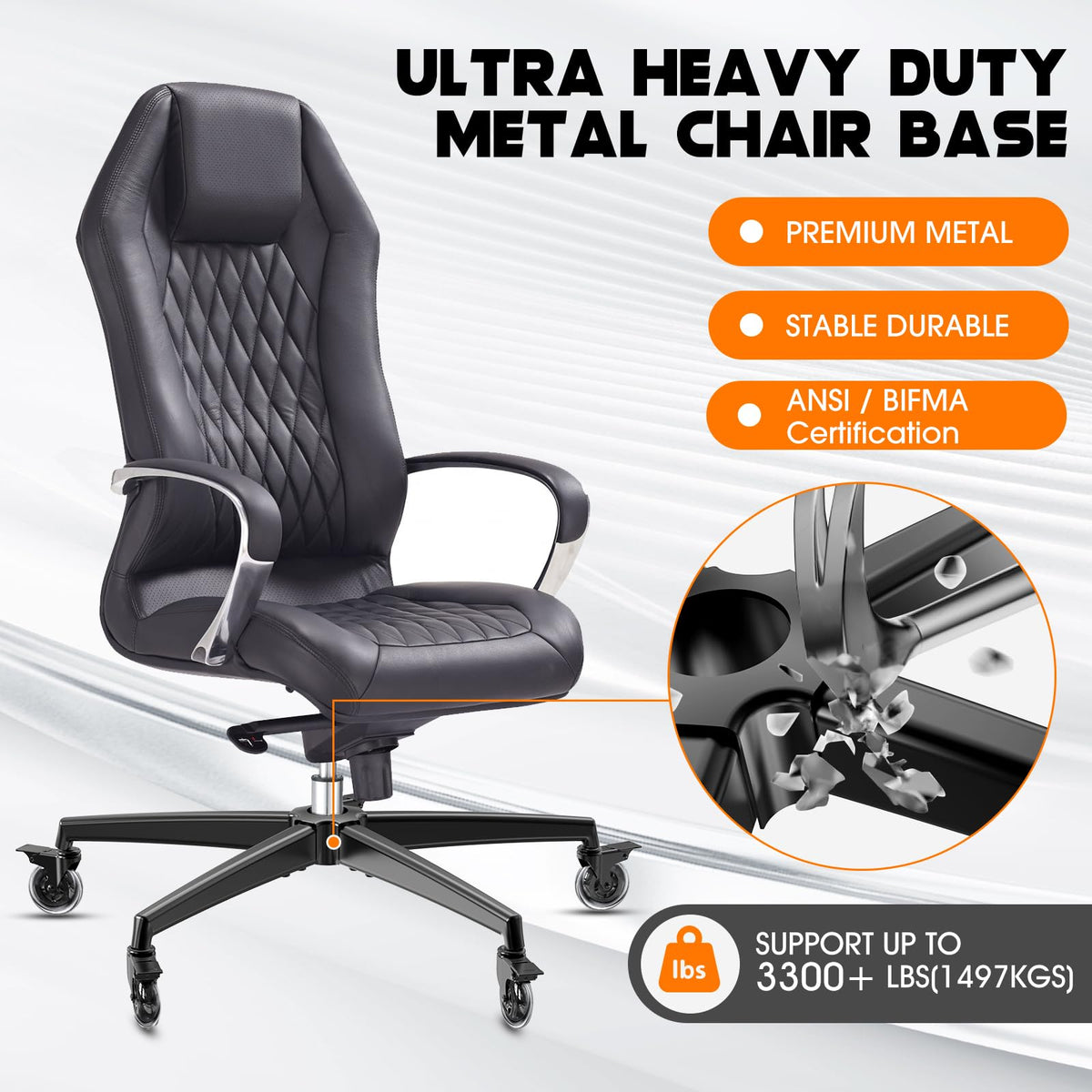 Office Chair Base Replacement PartsWith 5 Casters with Brakes3300 lbs - Heavy Alloy Office Chair Base Replacement, Universal Gas Cylinder