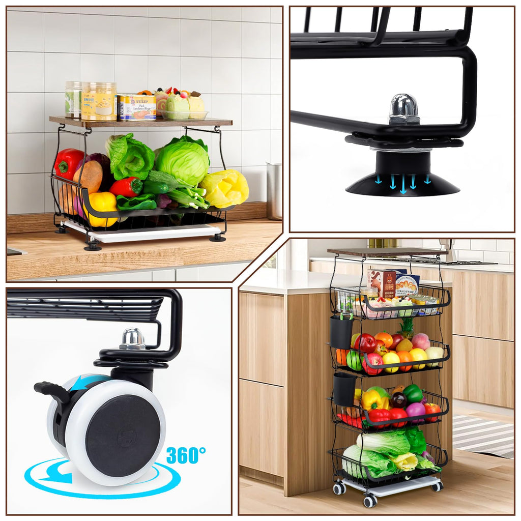 Wuciray Vegetable Rack For Kitchen On Wheels Vegetable Basket With Suction Cups Fruit Storage Baskets With Worktop Vegetable Trolley On Wheels Fruit - image 3