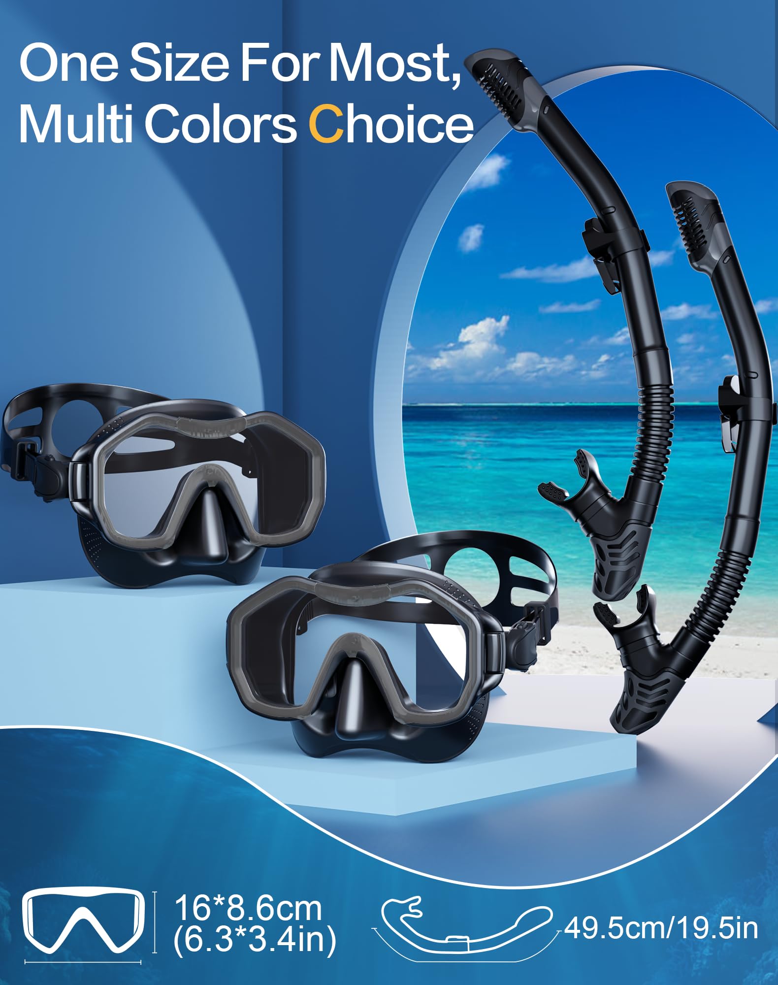 Lealinga 2-Pack Snorkel Set | Anti-Fog Panoramic Mask & Dry Top Snorkel